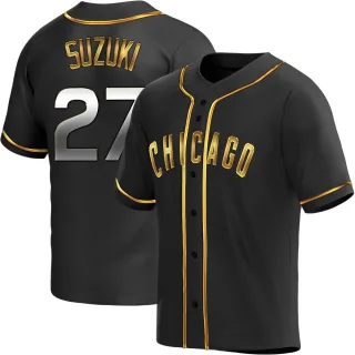 Replica Men's Seiya Suzuki Chicago Cubs Alternate Jersey - Black Golden